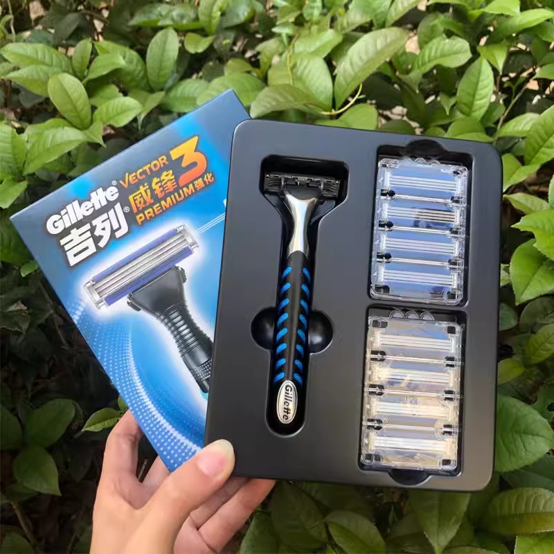 Set di rasoi da barba da barba Gillette Vector 3 Premium da uomo con lama a 3 strati
