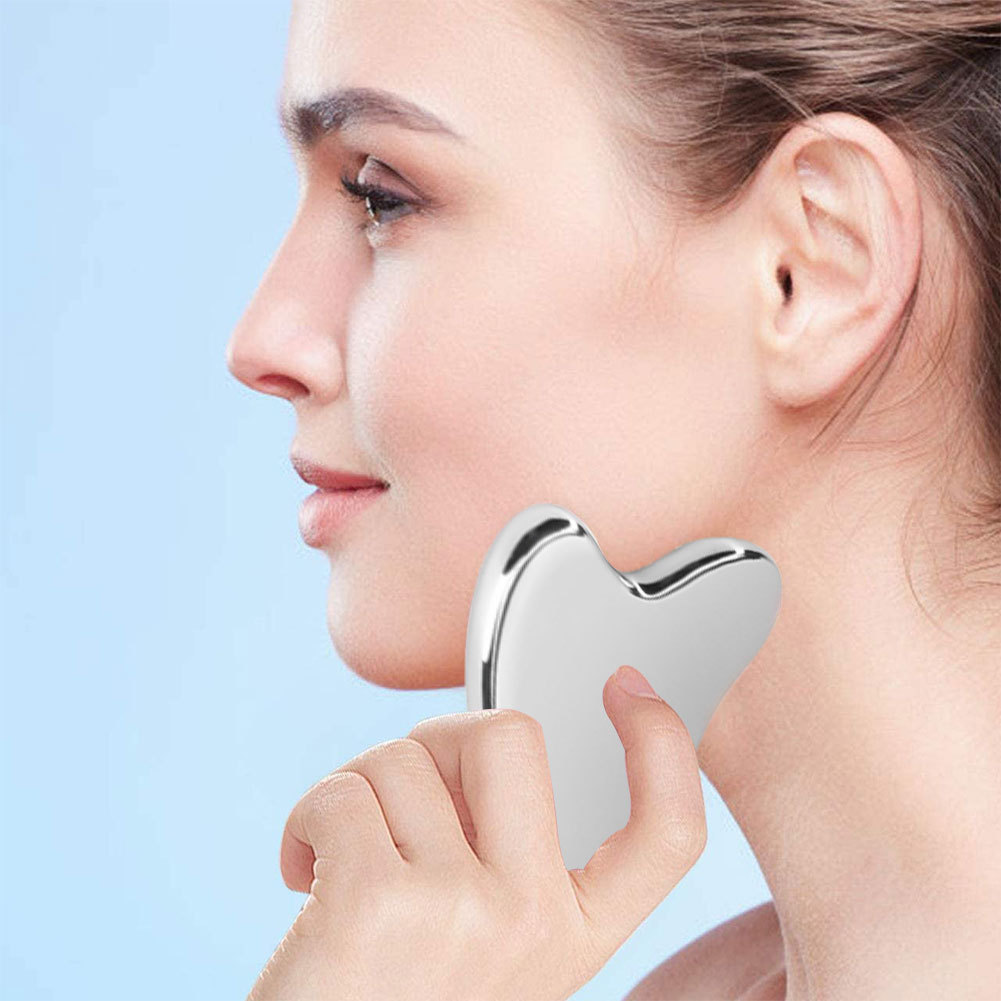 Rascador Gua Sha de acero inoxidable, masajeador para cara, cuello, cuerpo, herramienta de masaje Guasha, cuidado de la piel Facial, tabla Guasha, 1 Uds.