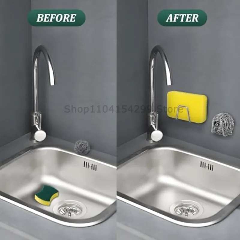 Estante de fregadero de acero inoxidable para cocina, soportes de esponjas, estante de secado de drenaje adhesivo, ganchos de pared, organizador de almacenamiento de accesorios