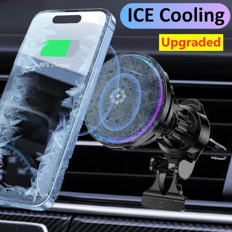 Eis kühlung magnetisches kabelloses Auto ladegerät Schnell ladestation für iPhone 15 14 13 12 Pro Max 15W Magnet Autotelefon halter Ständer