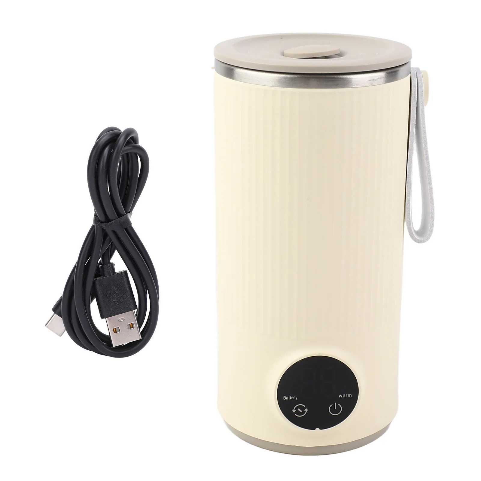 Tragbarer Reise-Wasserkocher, kabellos, wiederaufladbar, 400 ml, 55 ° C Edelstahl Safe Fast Heat Reise-Warmwasserboiler für Milch