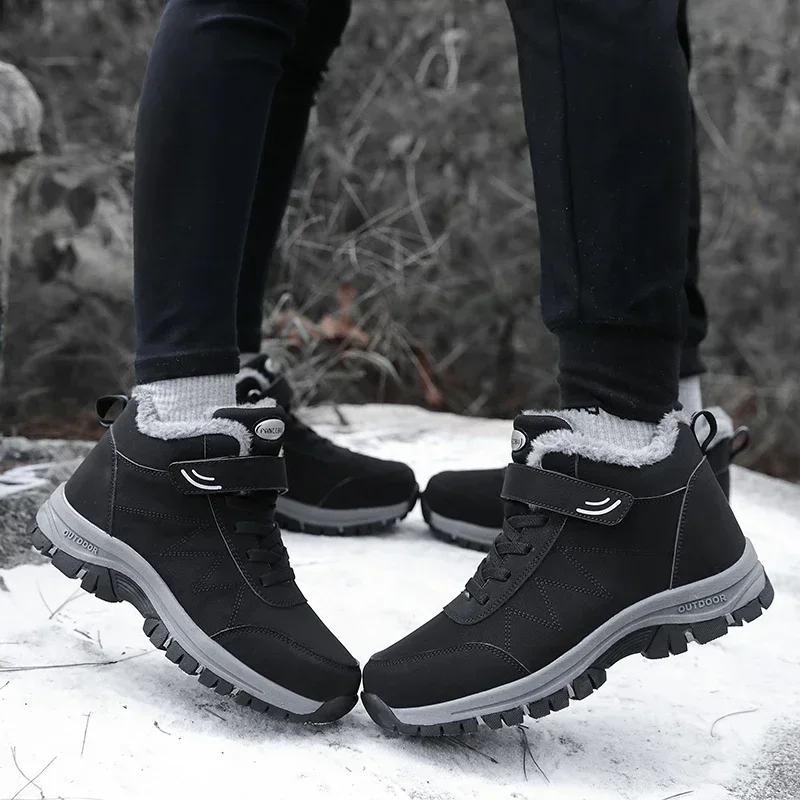 Warme Schneestiefel für Herren, Outdoor-Leder, dicker Plüsch, Winter-Herren-Freizeitsportschuhe, wasserdicht und langlebig, trendiger Sport