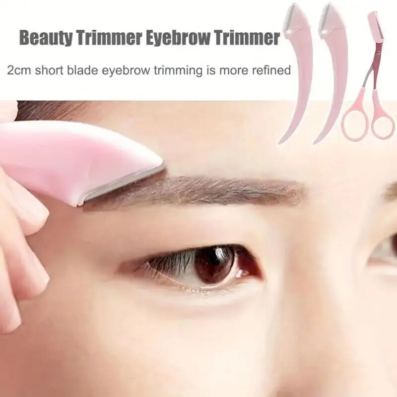 Aparador de sobrancelha com pente, perfeito para homens e mulheres, adequado para todos os tipos de pele, navalha curva, tesoura para fácil depilação