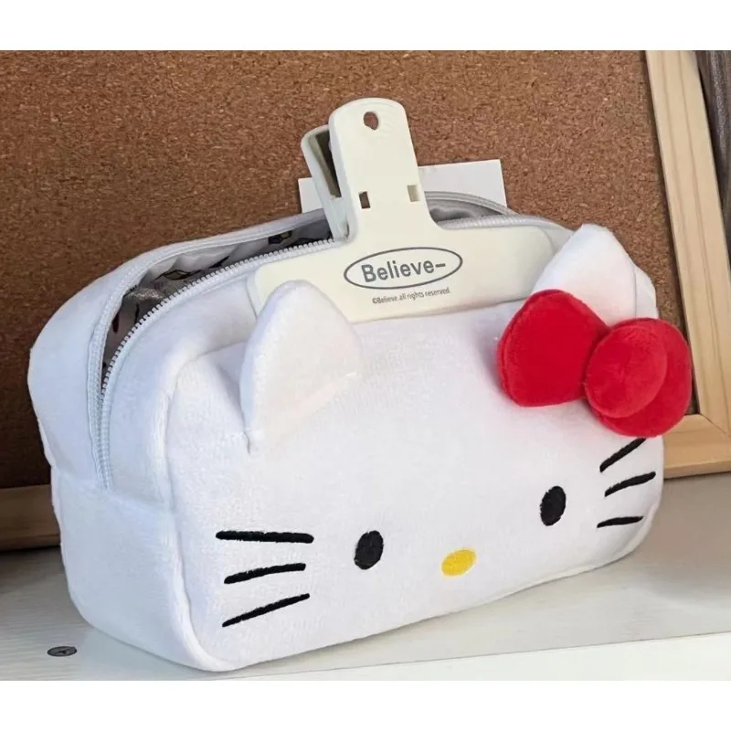 Sanrio-estuche de lápices de felpa de Hello Kitty, bolsa de papelería, monedero, bolsa de cosméticos, útiles escolares para estudiantes