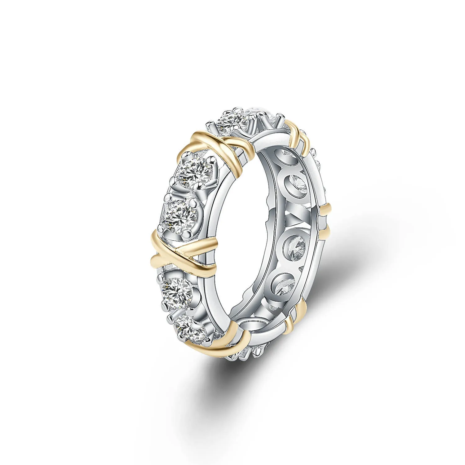 Chất Liệu Bạc 925 Nhẫn Vàng Tách Dát Đá Zircon Cho Nữ, Nhẫn Nữ Glamour Trang Sức Cưới, Quà Tặng
