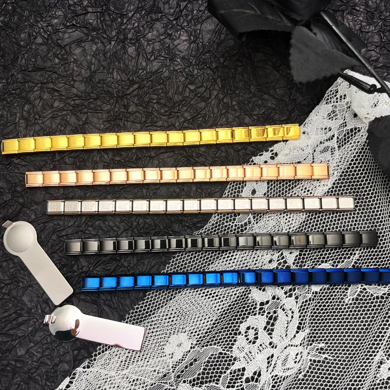イタリアブレスレットチャームゴールドステンレス鋼弾性リンクバングル 9 ミリメートル幅ハンドチェーン DIY モジュールブレスレット作成ジュエリーギフト
