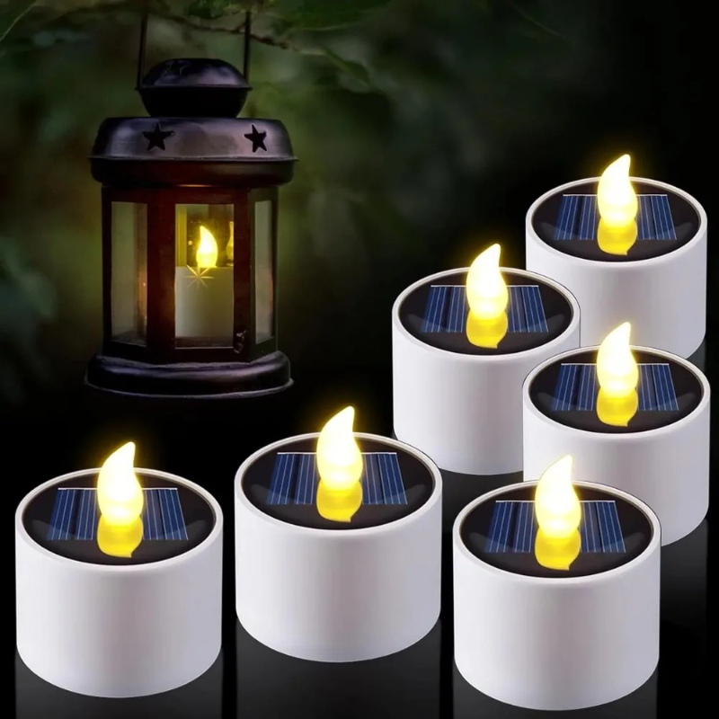 1-6PCS Solar Tee Warmes Licht LED Kerzen Im Freien Wasserdichte Flammenlose Solar Tee Lichter Kerzen für Party garten Home Deco