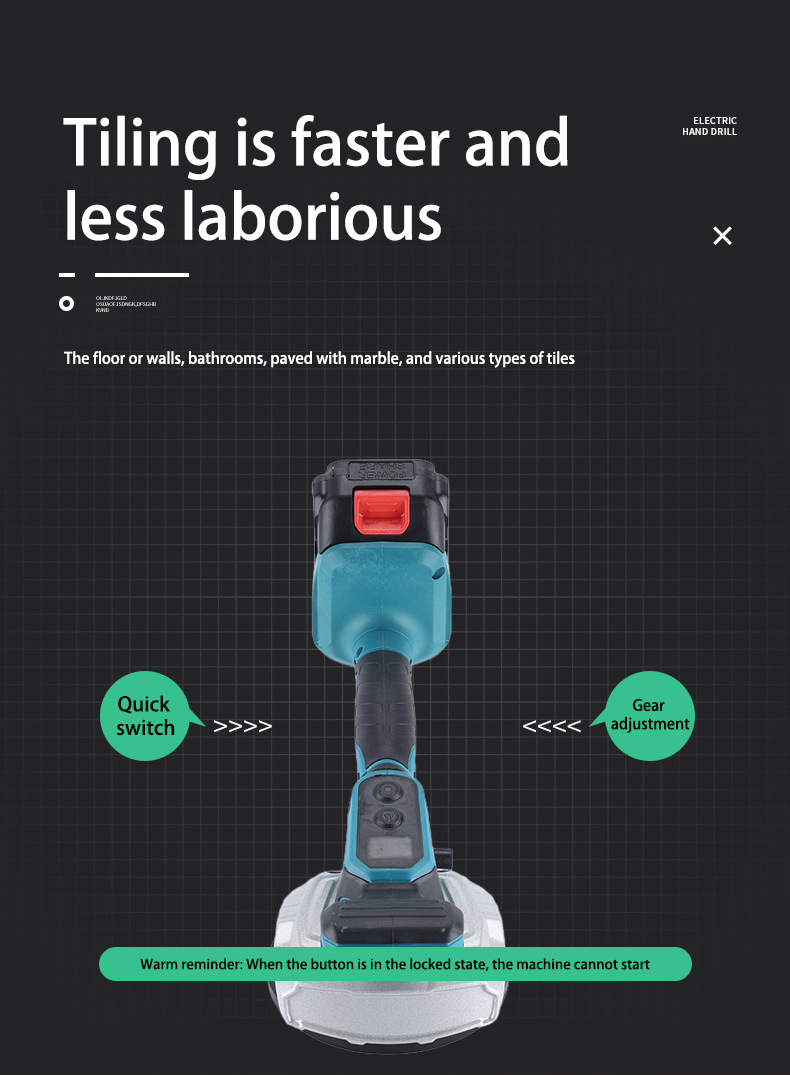 Máquina niveladora de vibración de azulejos de 8 velocidades, herramienta de instalación de azulejos inalámbrica para pared de azulejos de piso para pasador de batería Makita de 18V