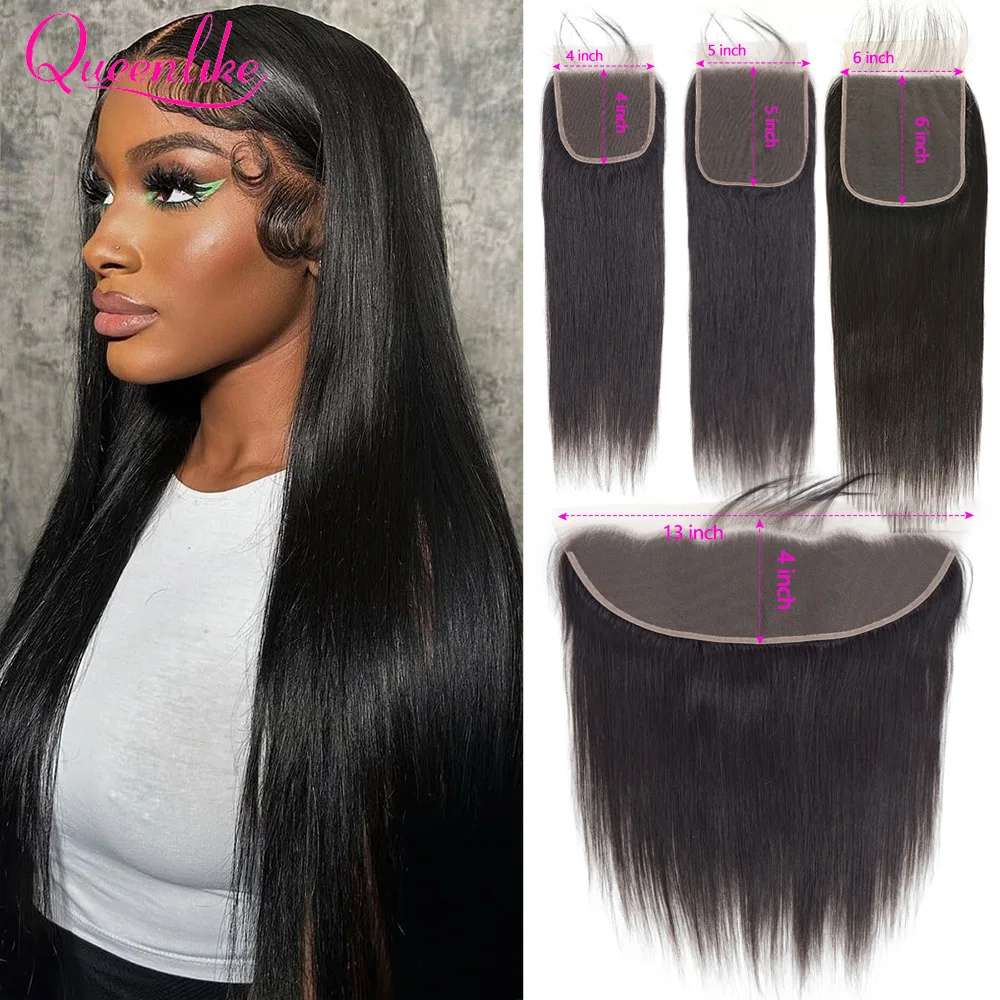 13x4 fechamento frontal de renda 4x 4/5x 5/6x6 fechamento de renda reta cabelo humano transparente orelha a orelha extensões frontais para mulher