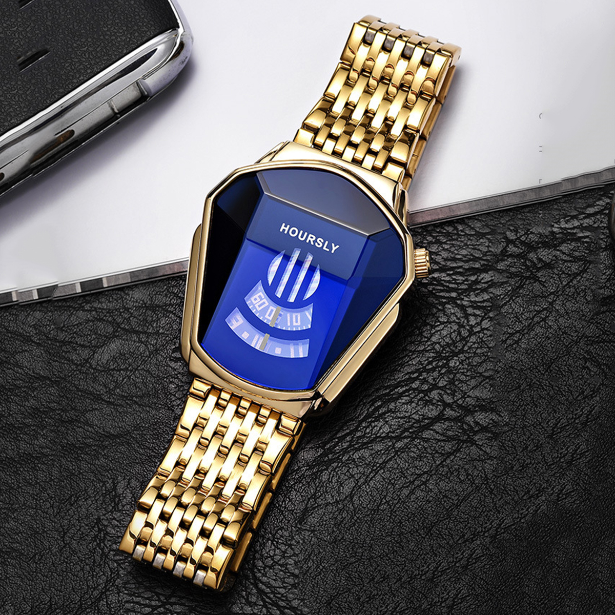 Relógio de quartzo com cinto de aço masculino com cabeça de cobra mecânica da moda