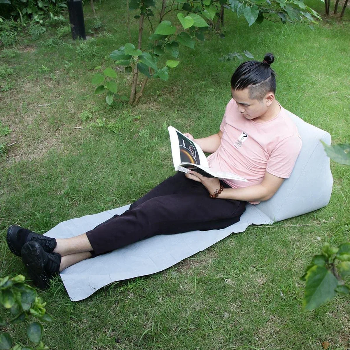PVC Inflatable Beach Mat Outdoor Beach Triangle Cushion Foldable Portable Moisture Proof With Pillow Flocked Single Cushion