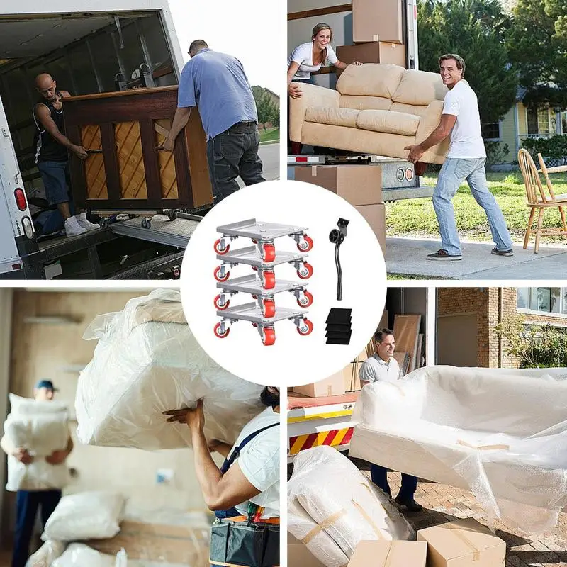 Carrinho de movimento para móveis pesados, com rodas de travamento, levantador de carga, conjunto de ferramentas móveis com almofada antiderrapante para sofás