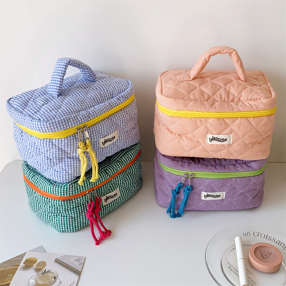 3 teile/satz Plaid Kosmetik Tasche Set Einfachen Stil Große Kapazität Tragbare Kosmetische Werkzeuge Lagerung Tasche für Home Badezimmer Kulturbeutel