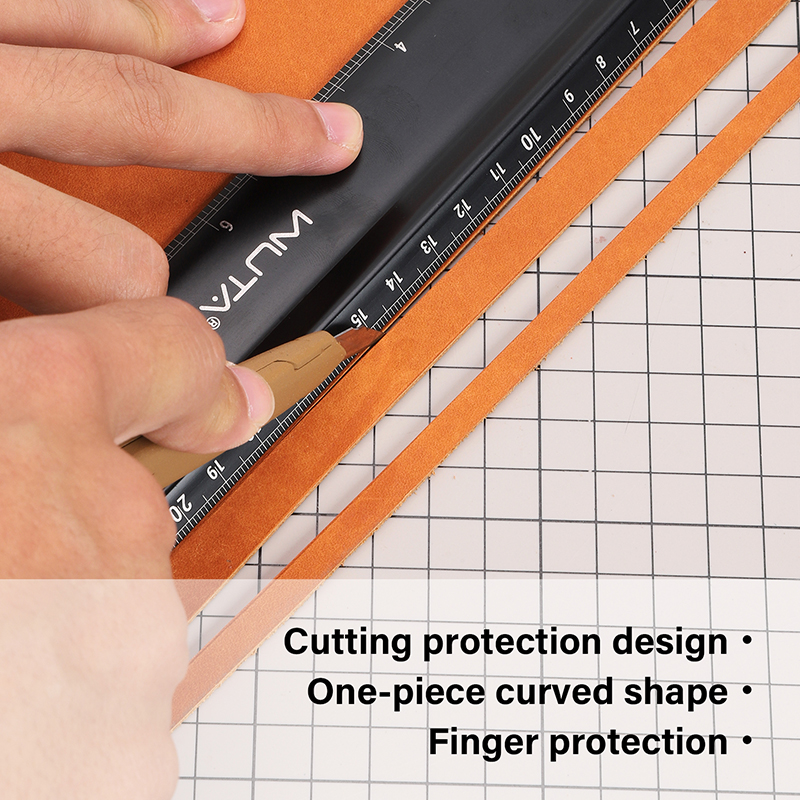 WUTA Multi-function Hand Protective Ruler Non-slip Straight Ruler Titanium Plated Stainless Steel Leather Cutting Wood Craft