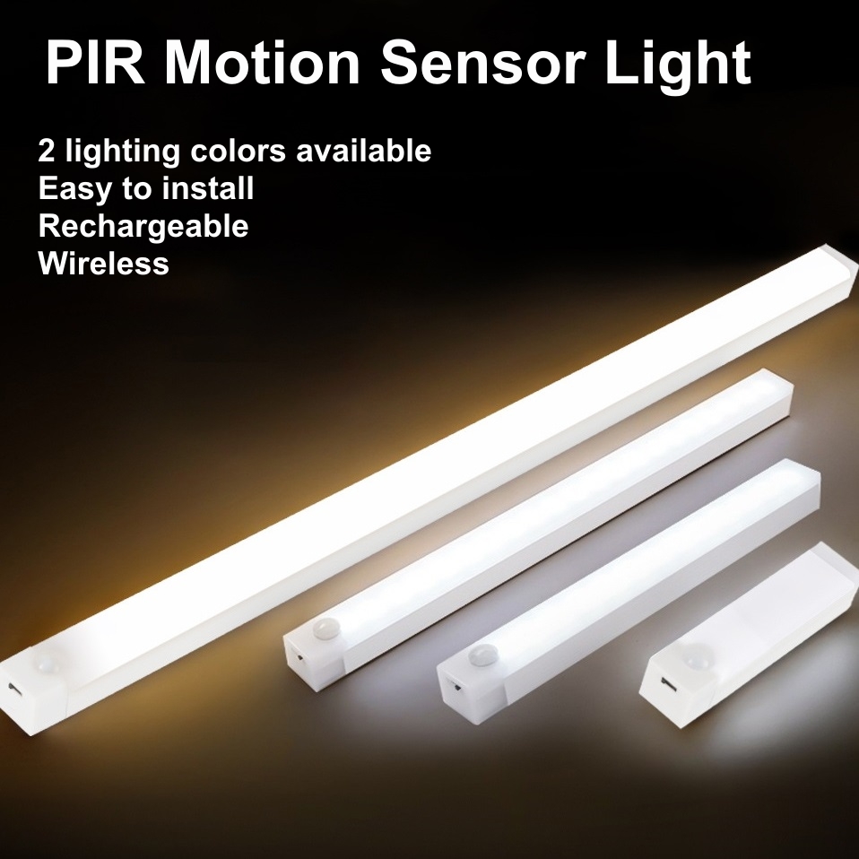 Sensor de movimento pir led luz do armário usb recarregável indução luz noturna sem fio portátil detector lâmpada para guarda-roupa corredor