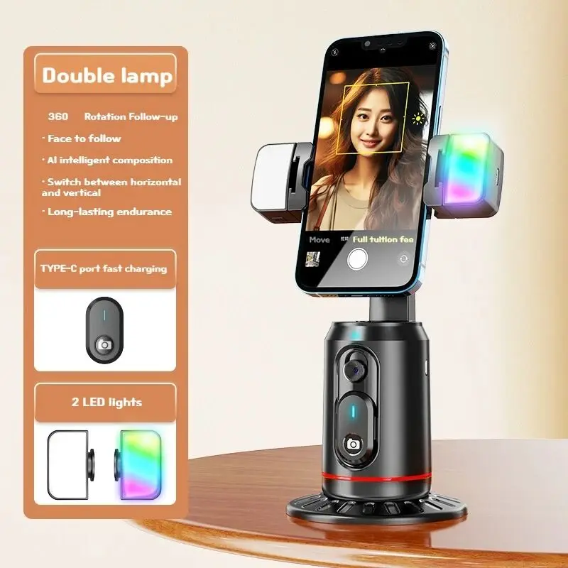 FANGTUOSI 360 Rotation Follow-up Gimbal Stabilizer Monopod Desktop Tracking Gimbal with Remote for Phone Tiktok Live Photography