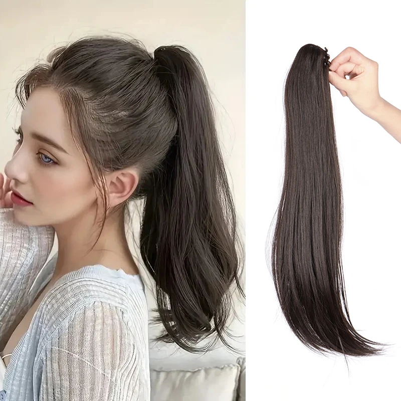 Eleganter synthetischer Pferdeschwanz für Damen, langes glattes Haar, Pferdeschwanz-Haarverlängerung, Klaue, Clip-in-Haar für alle Gelegenheiten