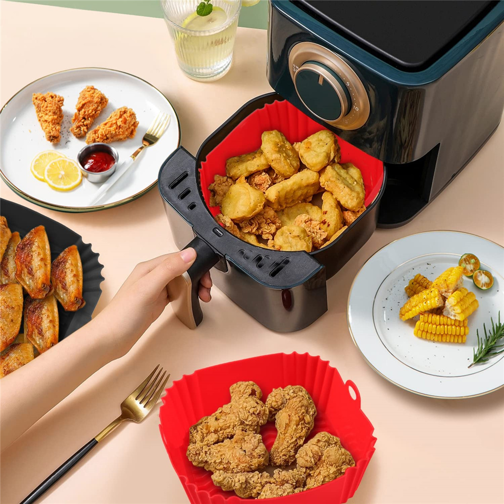 Freidoras de aire de silicona de 22cm, bandeja para horno, Pizza, pollo frito, cesta de silicona, accesorios reutilizables para revestimiento de sartén