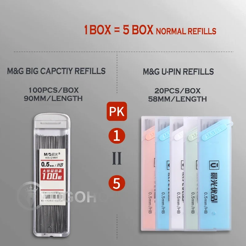 M & G 100 Chiếc Bút Chì Dẫn 2B/HB 0.5Mm 0.7Mm Than Chì Dẫn Cơ Bút Chì Đổ Nhựa tự Động Thay Thế Bút Chì