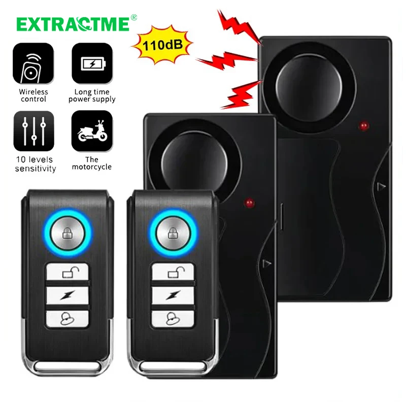 Extractme-alarma inalámbrica para bicicleta con vibración, alarma antirrobo con Control remoto, 110dB, puerta de bicicleta ruidosa, ventana, alarma de seguridad para motocicleta