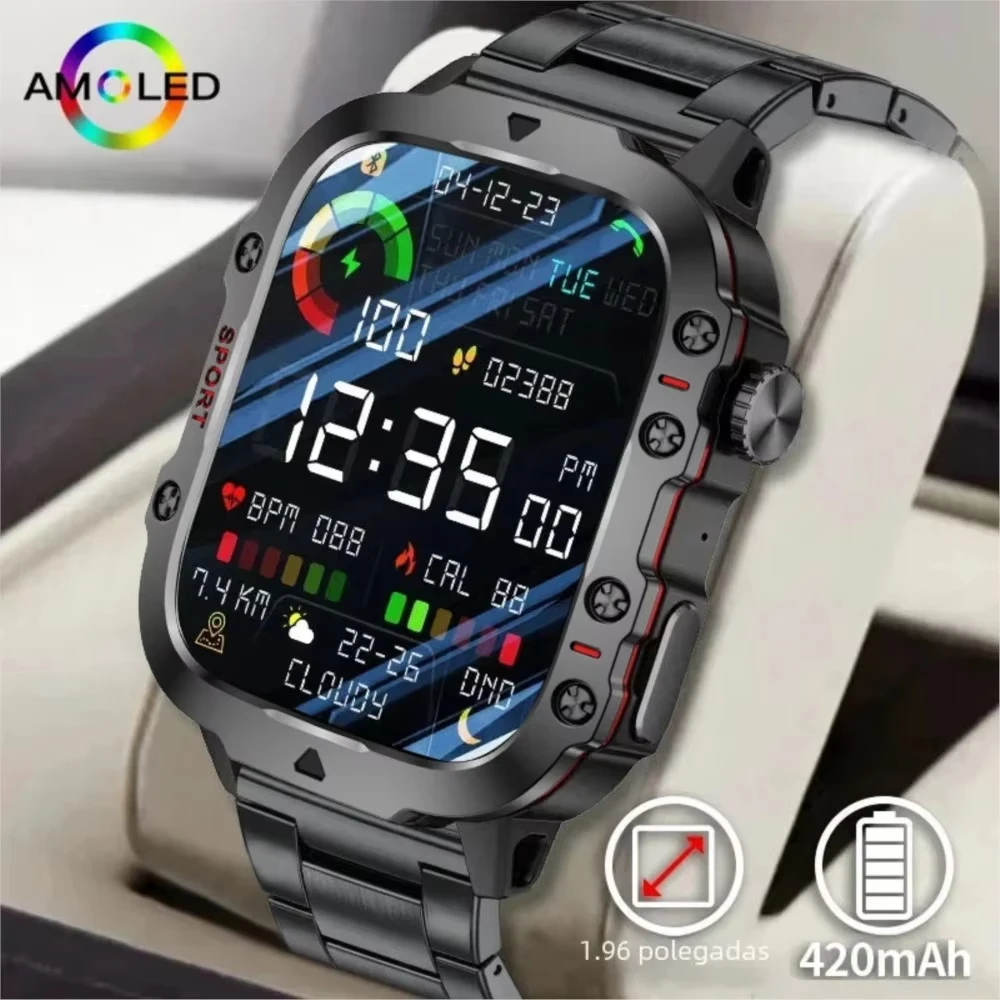 LAXASFIT 2025, robuste Militär-Smartwatch, Herren-Outdoor-Uhr, 2,01 Zoll HD-Touchscreen, Stimme, Bluetooth, Anruf, Smartwatch