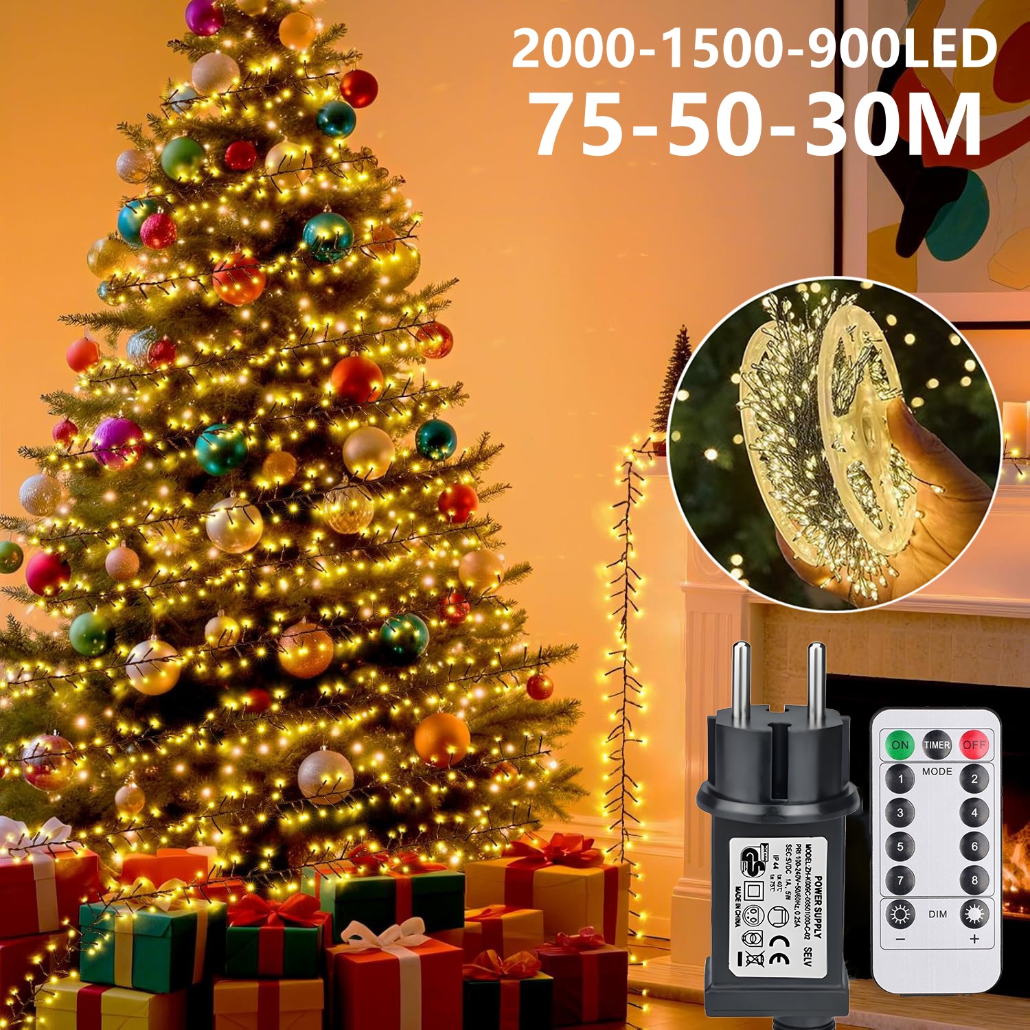 Светодиодные гирлянды для фейерверков 30-75 м, гирлянды, гирлянды, гирлянды постоянного тока ЕС/США, праздничные гирлянды для свадебной вечеринки, рождественские украшения