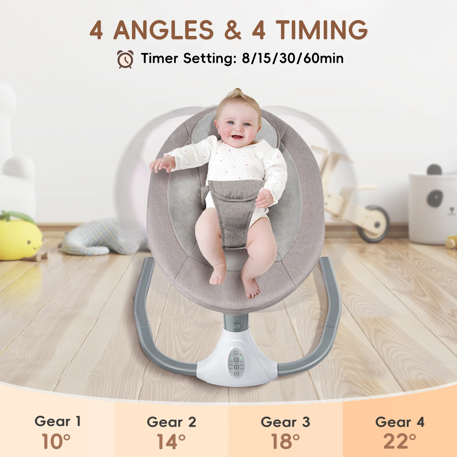 Balançoire électrique pour bébé, videurs à 4 vitesses, berceuses intégrées, fonction Bluetooth, pare-soleil, moustiquaire, télécommande