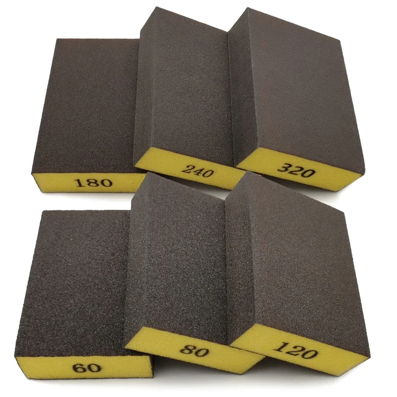 Conjunto de 6 peças de esponja de lixa 60 80 120 180 240 320 grão para polimento de metal de drywall de madeira