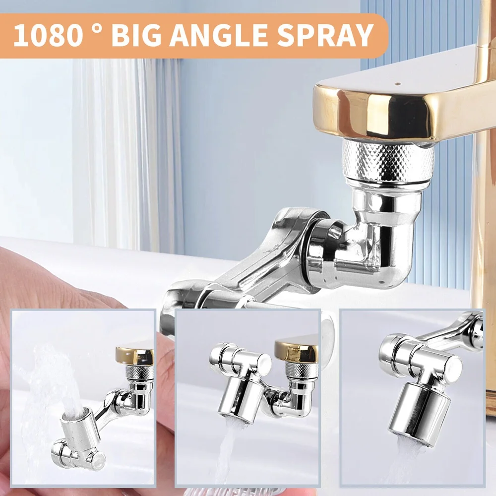 สีดํา ยูนิเวอร์แซล 1080 °   หมุนก๊อกน้ําExtenderพลาสติกDual Mode SprayerหัวBubblerหัวฉีดสําหรับห้องครัวอ่างล้างหน้าแขนหุ่นยนต์Tap