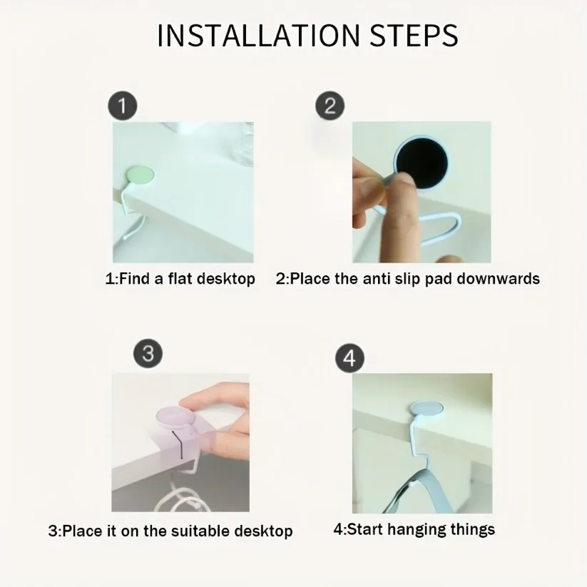 Book Bag Hook Office Desk Non-Stick Traceless Desktop Storage Hook Non-Slip Bottom Pad Clothes Key Holder Hanging Bag Artifact