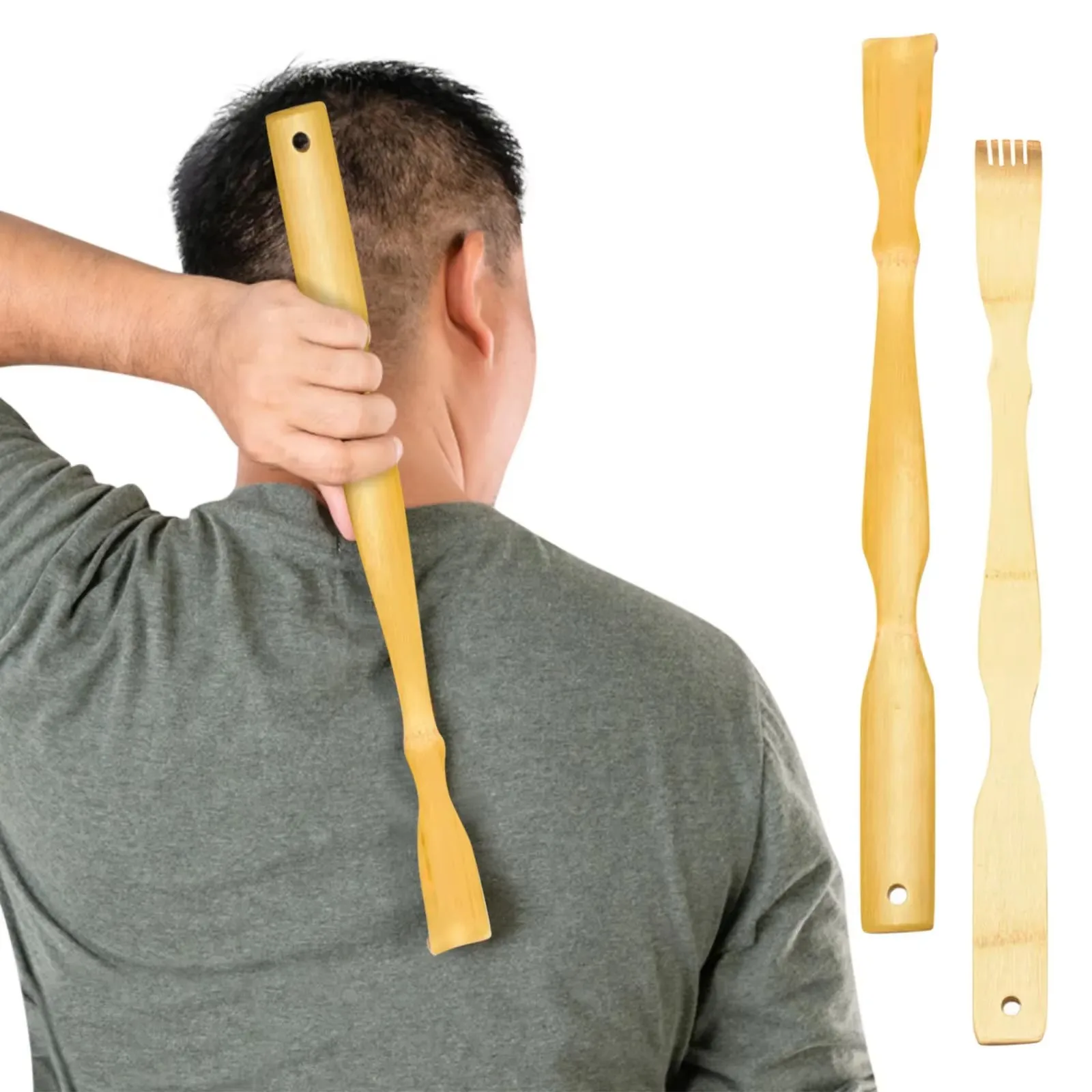 Arranhador de costas de bambu, bastão de massagem para arranhões, rolo longo de madeira, bastão grande para homens e mulheres, massageador de costas