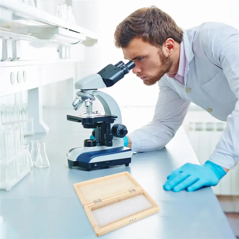Wooden Microscope Slide Storage Box Blank Prepared Slides Container Biological Slices Storage Case Holder