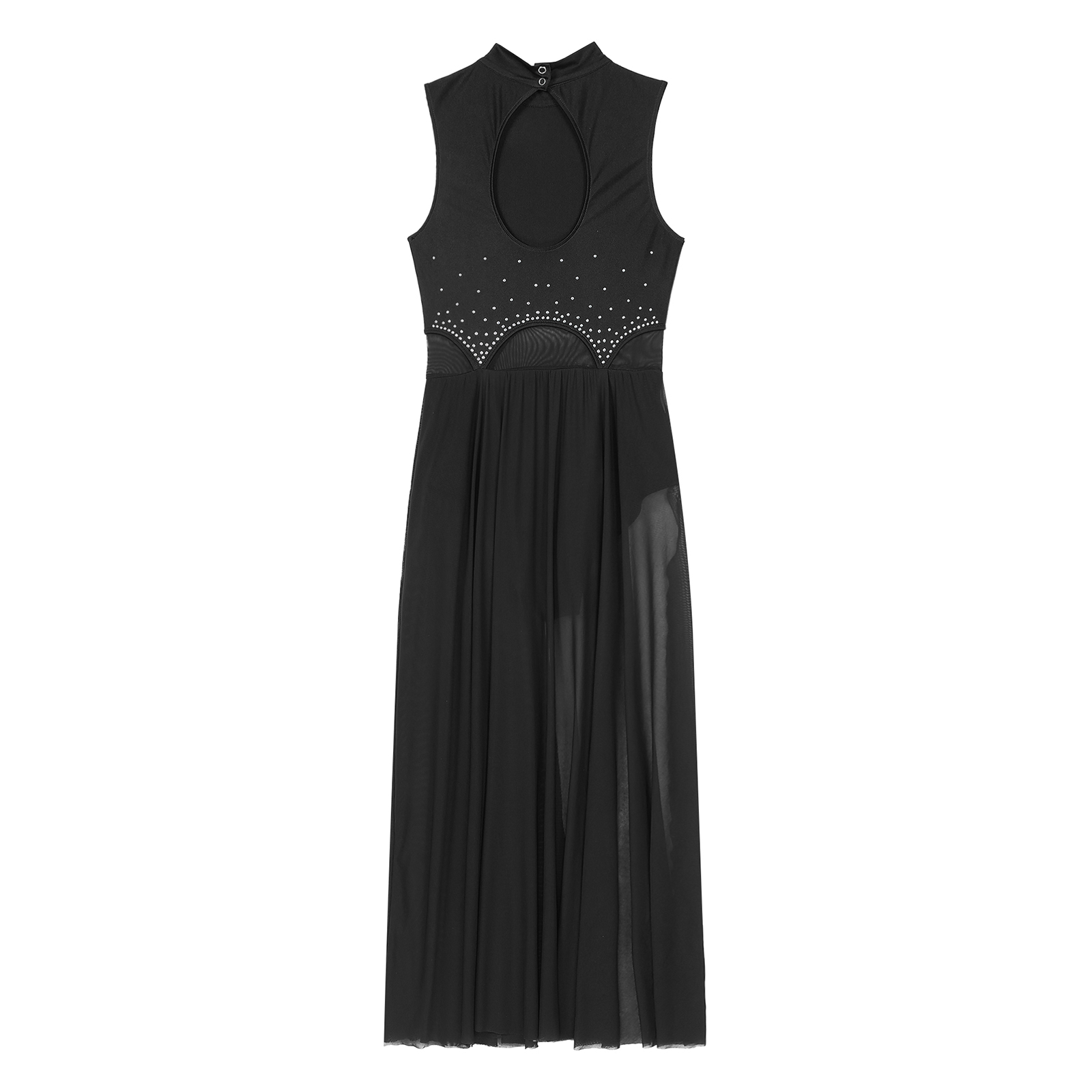 Vestido feminino moderno para performance de dança lírica, sem mangas, strass, transparente, maxi vestidos, balé, ginástica, collant, roupa de dança