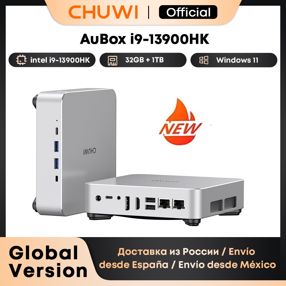 CHUWI AuBox Mini PC 14 Cores i9-13900HK 32GB DDR4 1TB SSD Windows 11 Pro WiFi 6 BT 5.2 Extend M.2 1T*2 Desktop Computer