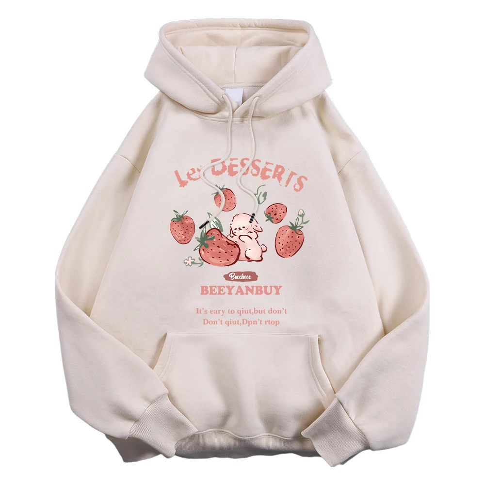 Sudadera con capucha de moda para mujer, sudadera con estampado de fresa y conejo, jersey transpirable suave y cálido con bolsillo, Sudadera con capucha para Otoño e Invierno