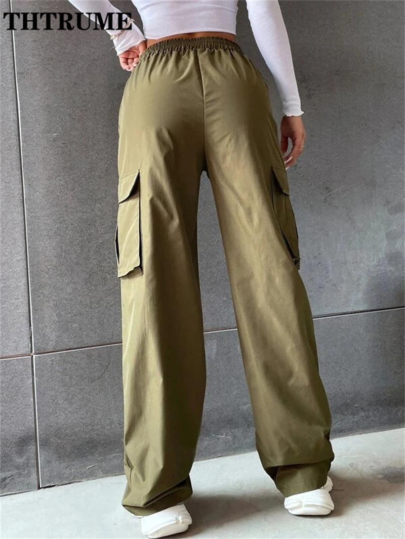 Vintage Streetwear Cargo Hosen Mode Frauen Solide Übergroßen Tasche Hohe Taille Baggy Hose Beiläufige Hip Hop Gerade Neue Hosen