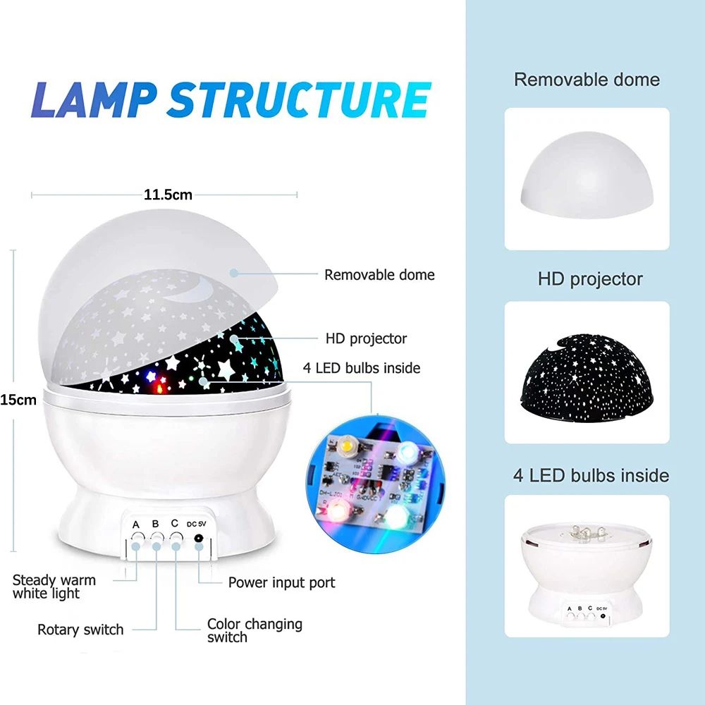 Projecteur étoilé veilleuse rotative ciel lune lampe galaxie lampes maison chambre décorationStarlight lumières de noël pour enfants cadeau