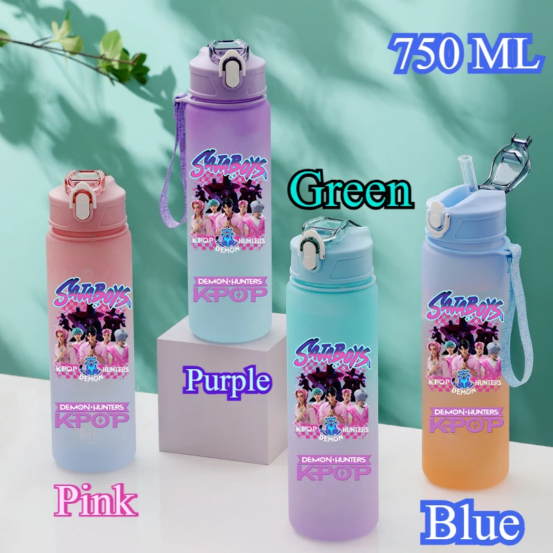 750 ml Kpop Demon Hunters Wasserflasche K Pop Warriors HUNTRX Rumi Mira Zoey K-Pop Trinkbecher Saja Boy Tassen Huntrix Gourde Wraps