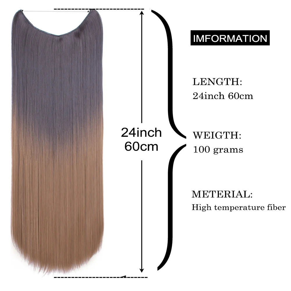 Zolin sintético ombre cor uma peça extensão do cabelo longo ondulado & cabelo reto sem clipes com linha invisível postiços para mulher