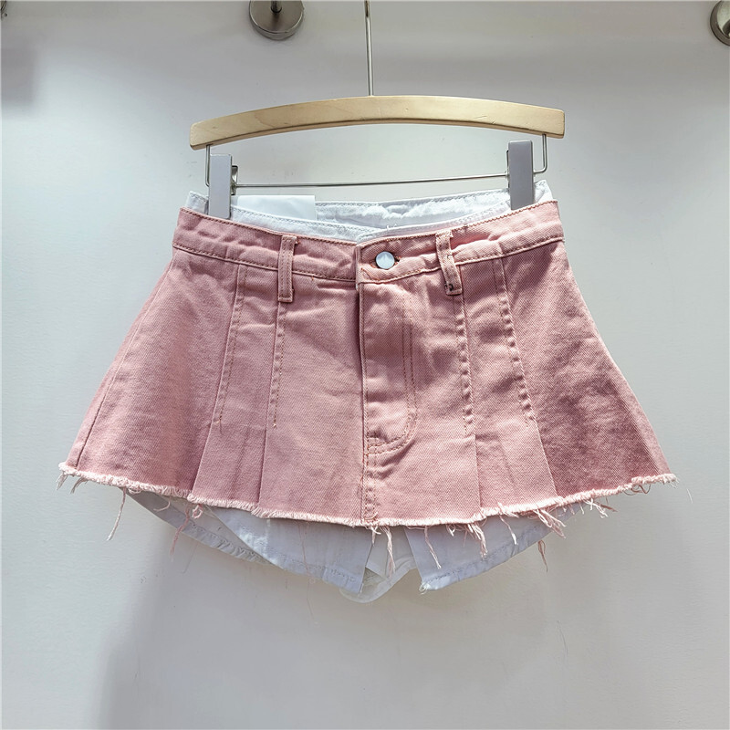 WTHT Neue Mode frauen Unregelmäßige Gefälschte Zwei-stück A-line Mini Denim Röcke 2024 Herbst Trendy Hohe Taille Rock weibliche 1LS099