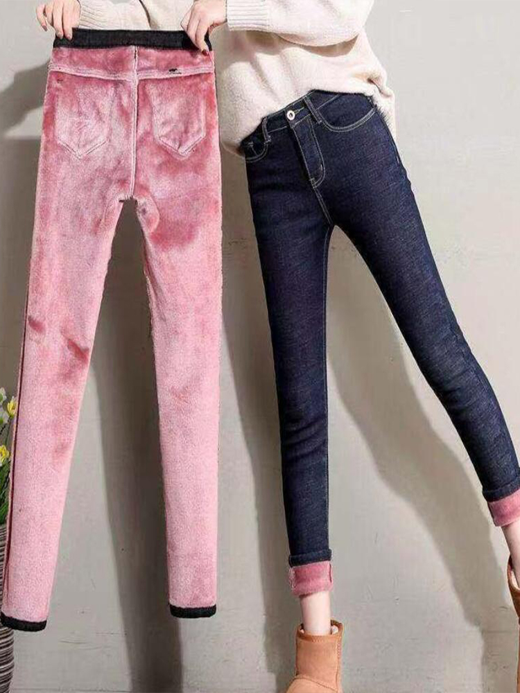 Dicke Samtjeans für Damen, Stretch-Bleistifthose mit hoher Taille, weiblich, lässig, plus, modisch, 2024
