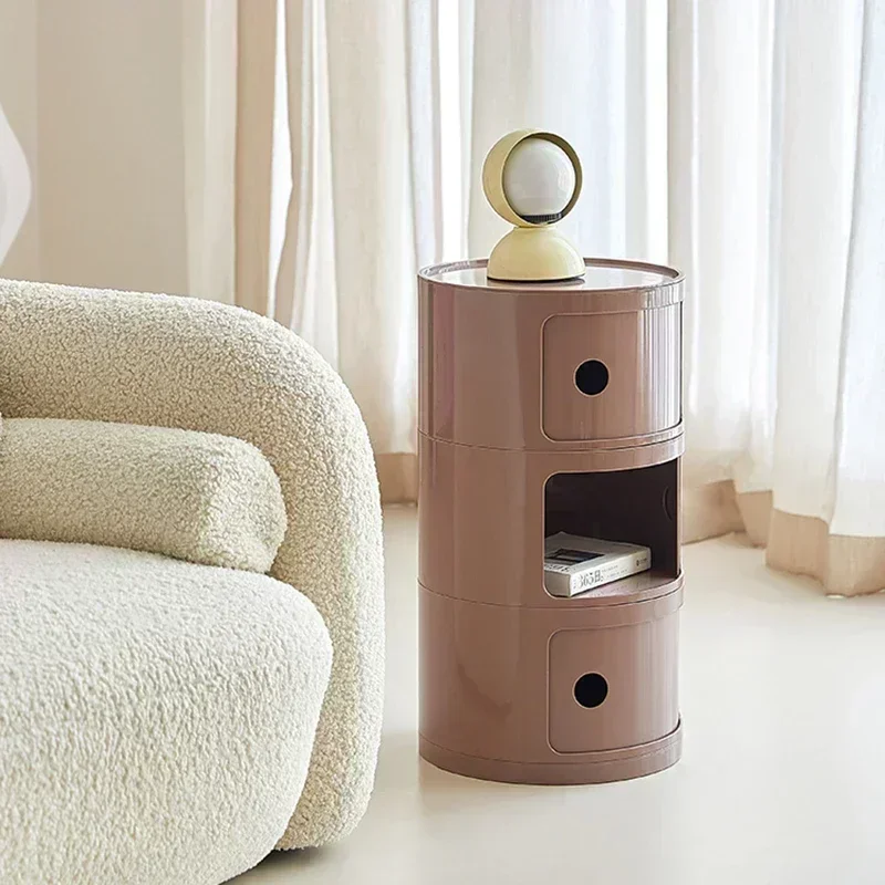 Mesita de noche lateral para sofá de sala de estar, soporte redondo de almacenamiento, mesas de noche creativas, Comodas de plástico, Mueble de Dormitorio
