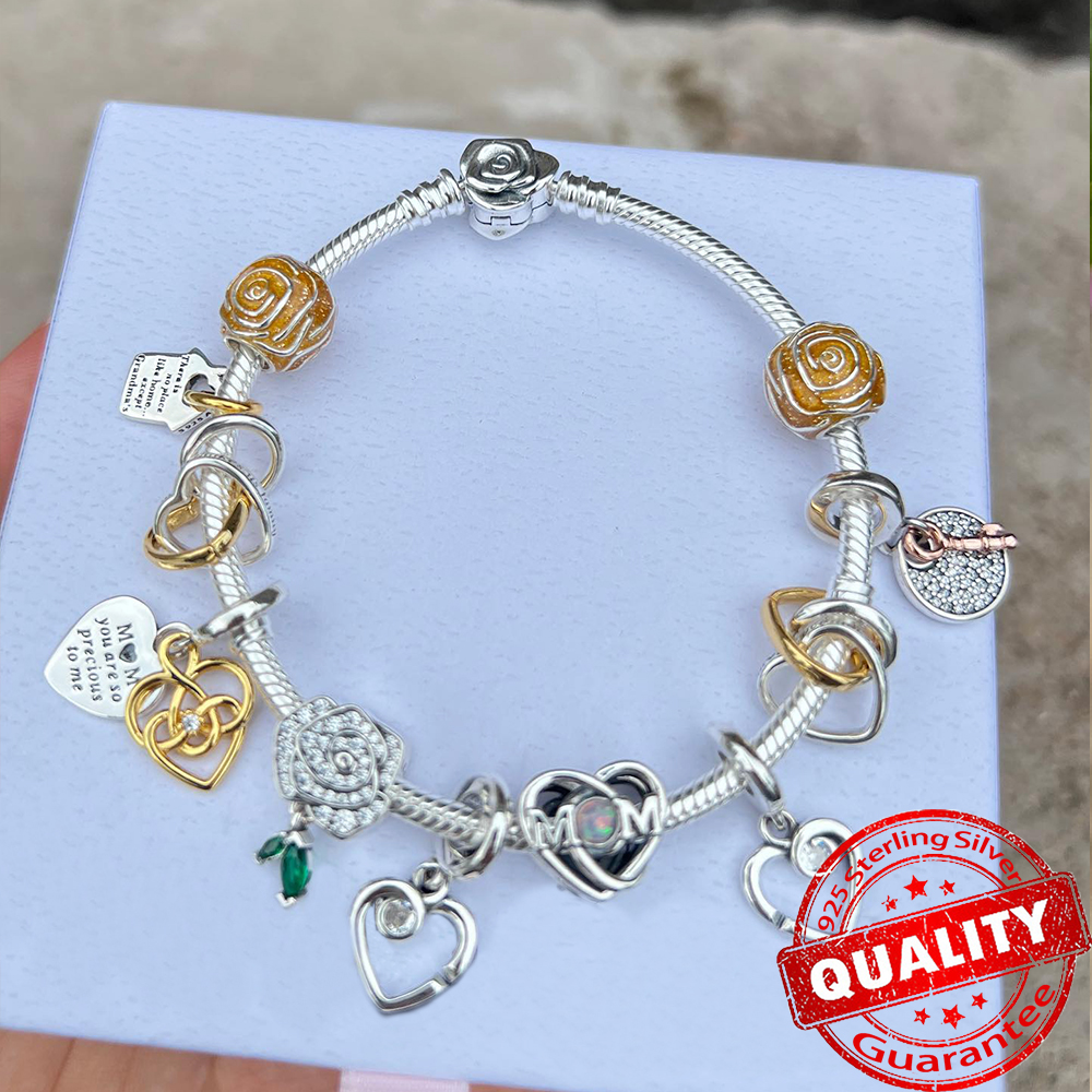 Nova chegada 925 prata esterlina amor você mãe entrelaçado corações infinitos charme caber pulseira original para mulheres colar jóias diy