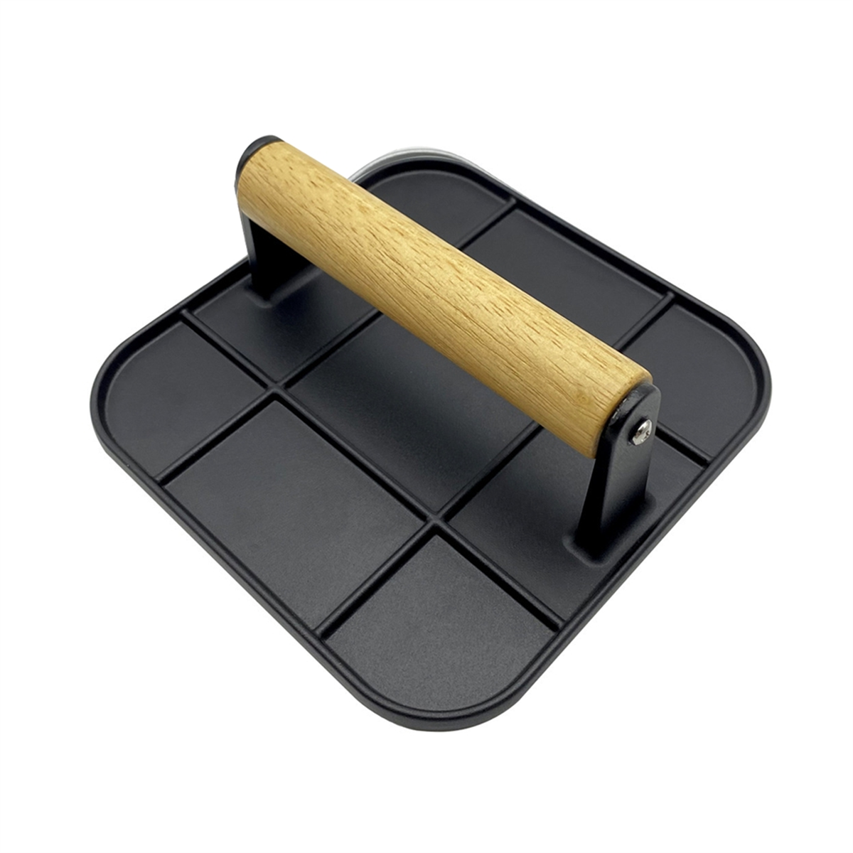 A72P Meat Press with Wooden Handle 6in Square Burger Press Aluminum Hamburger Smasher Tool Use for Grill and Griddle Cooking