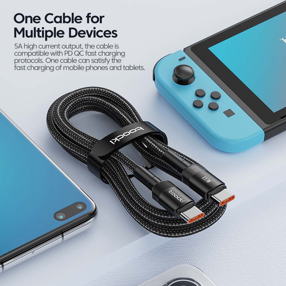 Toocki Cavo da 100 W da tipo C a USB C PD 3.0 Ricarica rapida 4.0 Ricarica rapida da tipo C a tipo C per iPhone 15 MacBook Samsung Xiaomi