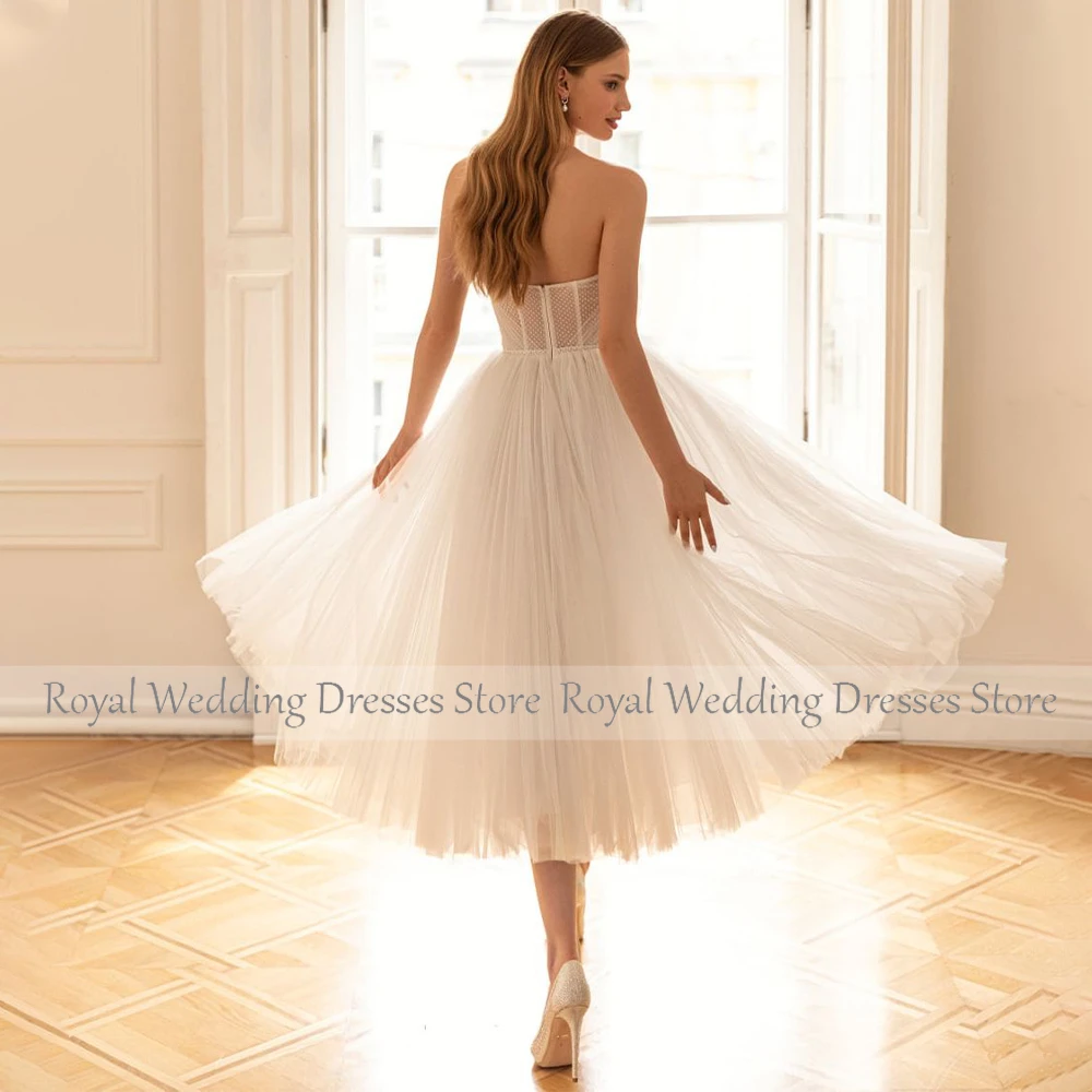 Vestido de noiva curto para noiva, linha, vestido de princesa sem mangas querida, tule branco, vestido de noiva sem costas, branco simples