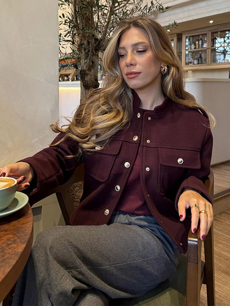 Chaqueta de manga larga con cuello redondo para mujer, abrigos recortados Vintage con bolsillos y una hilera de botones, ropa de viaje para mujer nueva de otoño 2024
