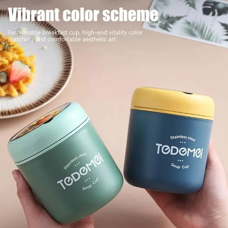 510Ml Thép Không Gỉ Hộp Cơm Có Thìa Nhiệt Hộp Đựng Thực Phẩm Máy Hút Ly Cách Nhiệt Bento Thermos Canh Cúp trẻ Em Học