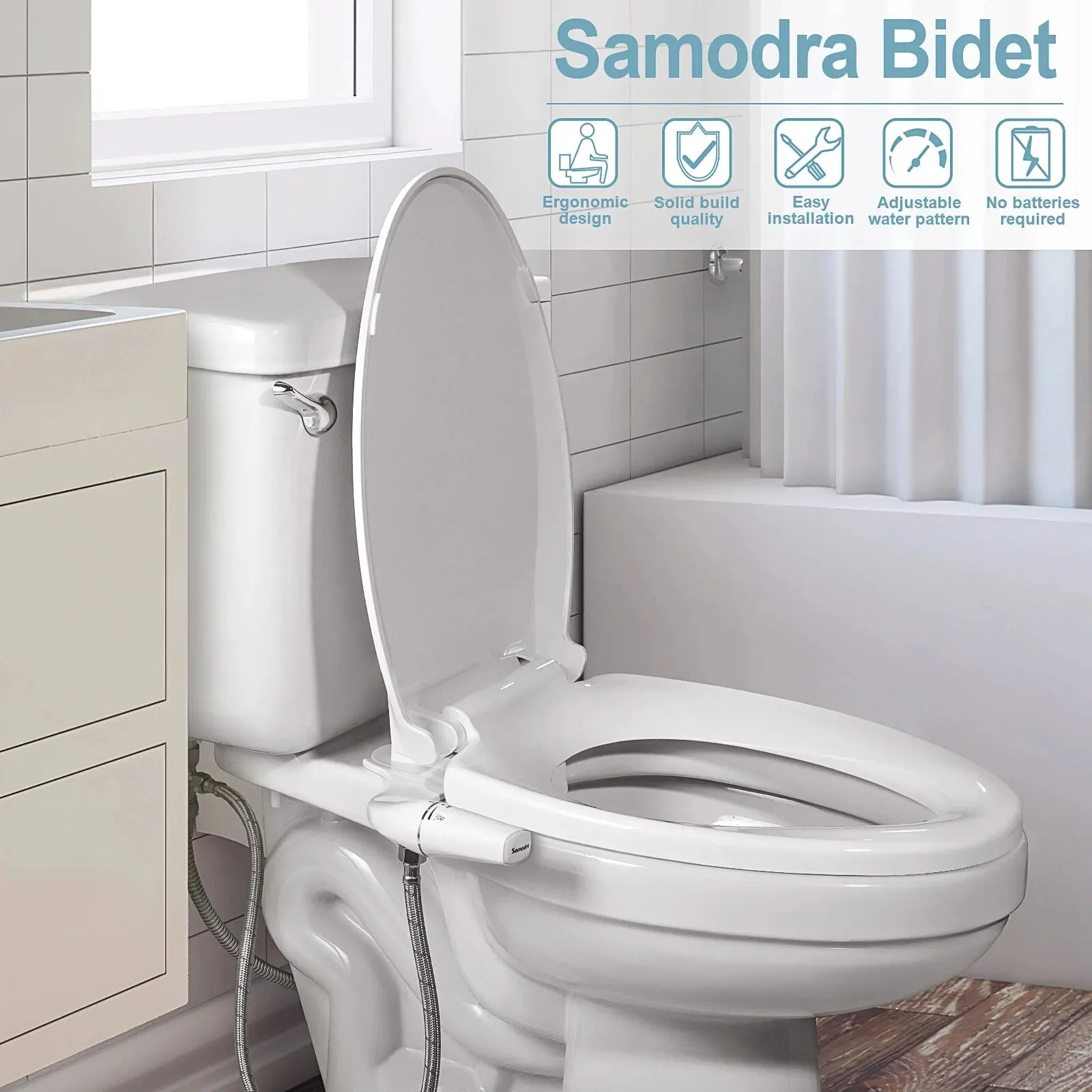 Samodra โถสุขภัณฑ์ฝาชักโครกหัวฉีดคู่แบบปรับแรงดันน้ำที่ไม่ใช่ไฟฟ้า