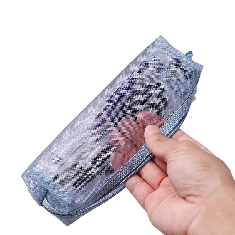 Translucent Simple Mesh Pen Bag Student Exam Stationery Bag Large Capacity Portable Stationery Storage Bag Study Supplies